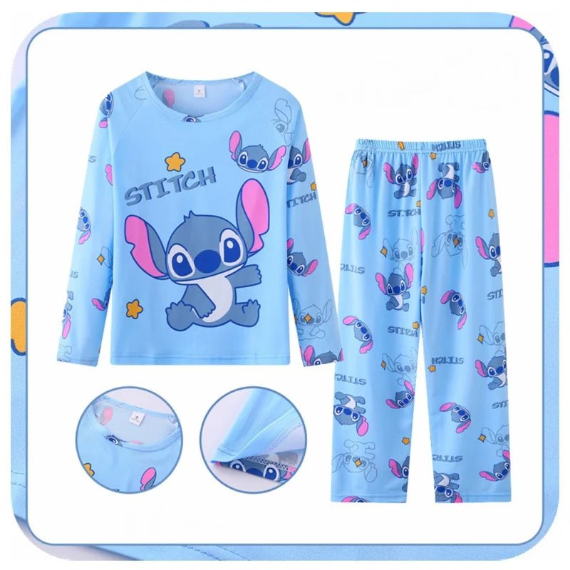 2025 Spring Summer 2pcs/set Stitch Homewear Pajamas for Kids Baby Soft Milk Silk Blue Anime Stitch Long Sleeve Sleepwear Sets - Japan 4 All