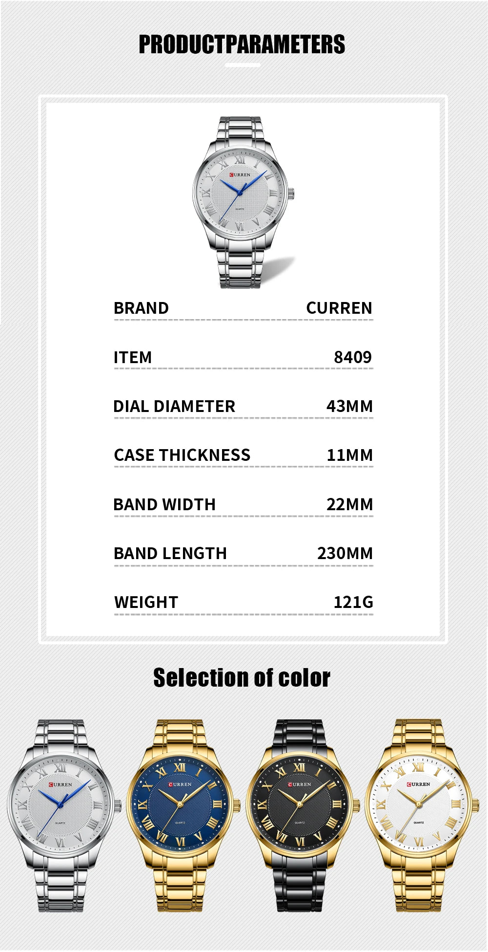 CURREN Classic Casual Watch for Men with Stainless Steel Band Simple Quartz Wristwatches for Business Man with box