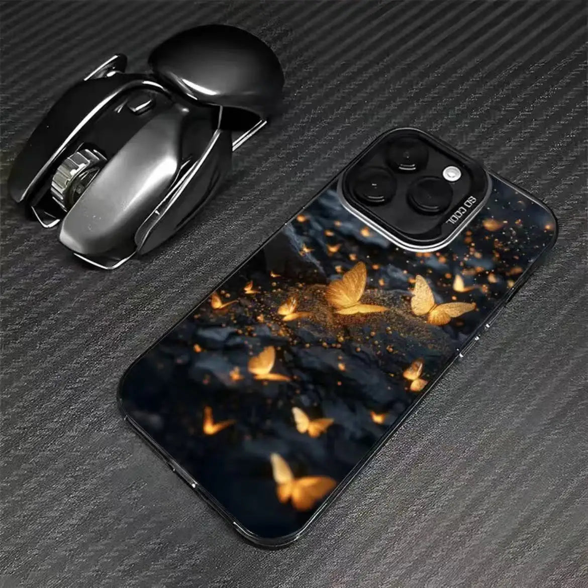 Light Gold Butterfly Printing Electroplated Silver Key TPU PC Mobile Phone Case for Iphone X Xr Xs 11 12 13 14 15 16 17 Pro Max