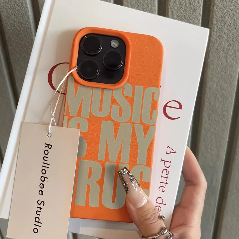 Phone Case For iPhone 17 11 13 12 15 14 16 Pro Max XS XR X 7 8 Plus SE 17 Air MUSIC IS MY DRUG Pattern Lychee Texture Soft Cover