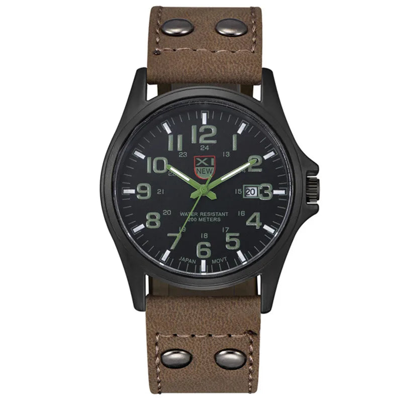 Genuine XINEW Brand Men Watches Black Students Fashion Leather Band Sports Date Quartz Wrist Watch Montre Homme Reloj Hombre