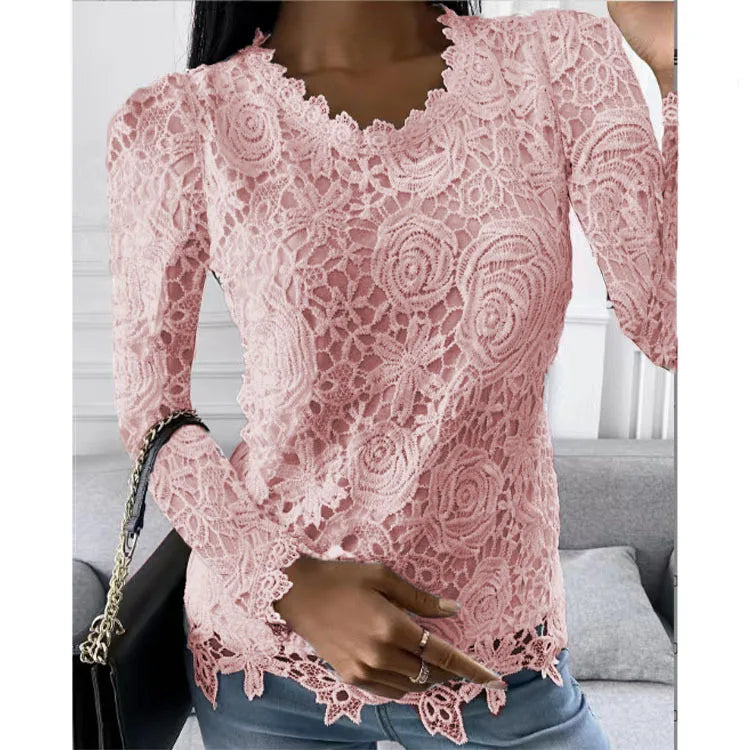 Autumn Fashion Style Bud Silk Unlined Upper Long Sleeve O-neck Embroidery