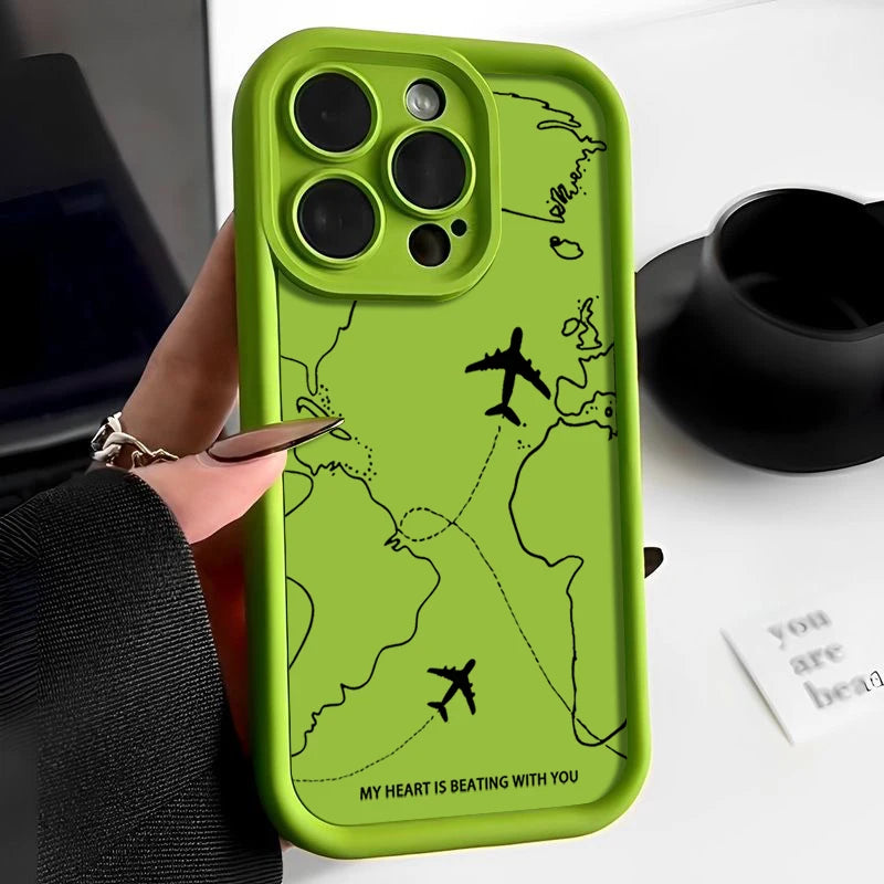 Airplane Route Pattern Phone Case For iPhone 17 Air 16e 16 15 14 Pro Max 13 12 Pro 11 15 Plus Shockproof Soft Silicone Cover