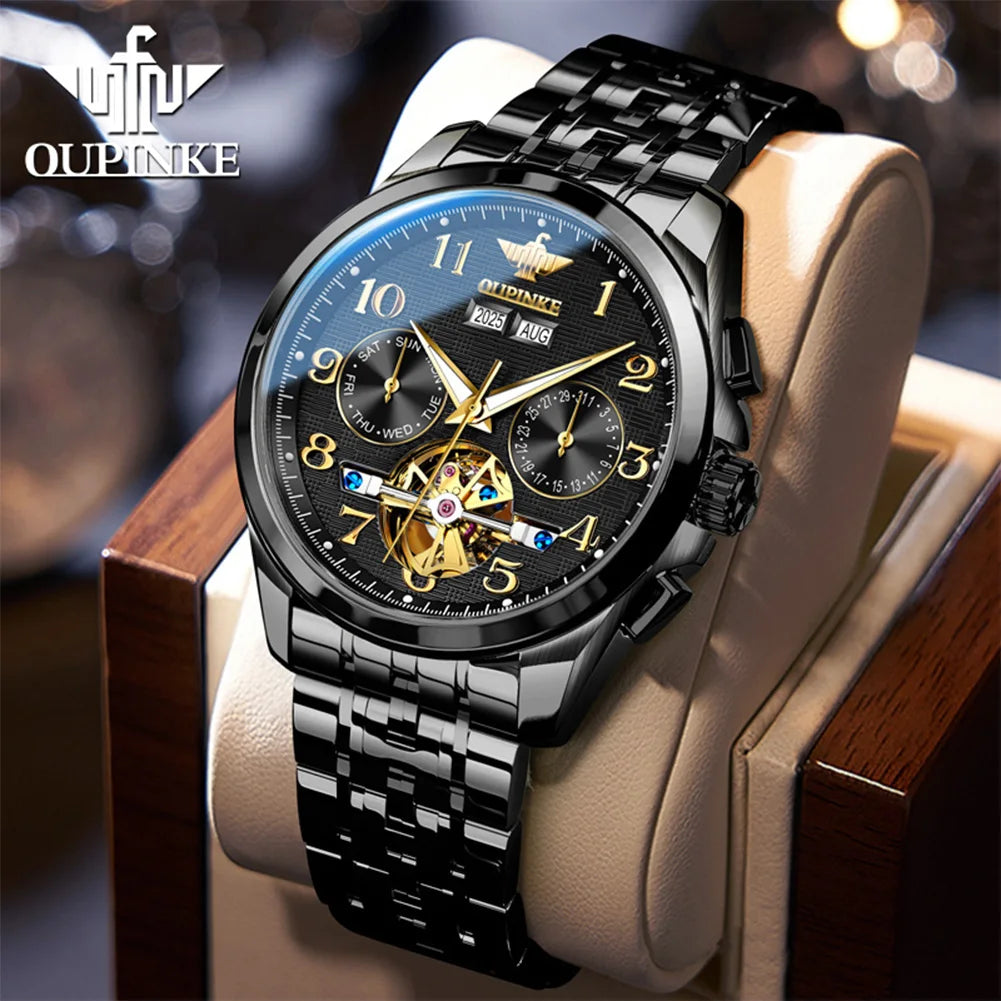 OUPINKE 3263 Mens Watch Luxury Flywheel Automatic Mechanical Watch 50M Waterproof Luminous Tungsten Steel Brand Watches New