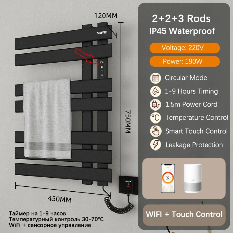 Bathroom Towel Radiator Electric Towel Rail Smart Touch Thermostatic Electric Heating Towel Rack 220V Energy Saving Towel Warmer