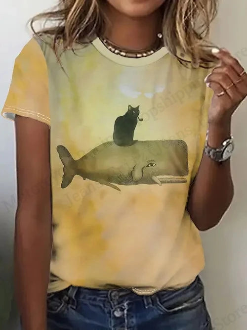 T shirt Women Fashion Casual O-Neck Oversized Short Sleeve T-shirt Funny Animal Tops Tee Women Clothes