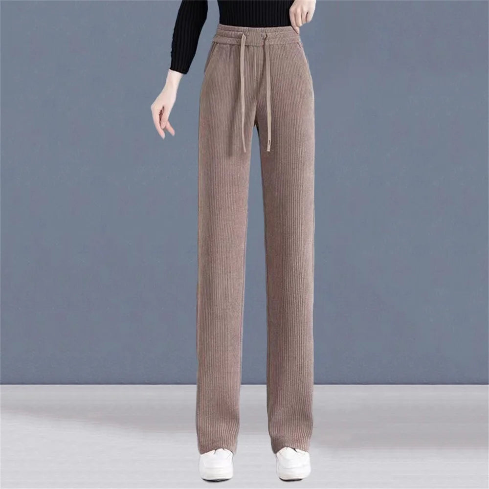 Elastic Waist Loose Casual Wide Leg Corduroy Pants Female Add Velvet Fashion All-match Trousers Women's Clothing