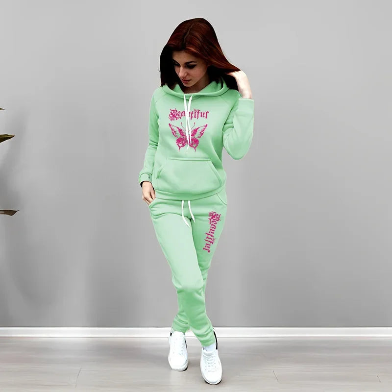 2025 New Arrival Women's Tracksuit Hoodies Sweatpants 2 Piece Set Autumn Winter Ladies Home Outdoor Casual Sporty Jogging Suit