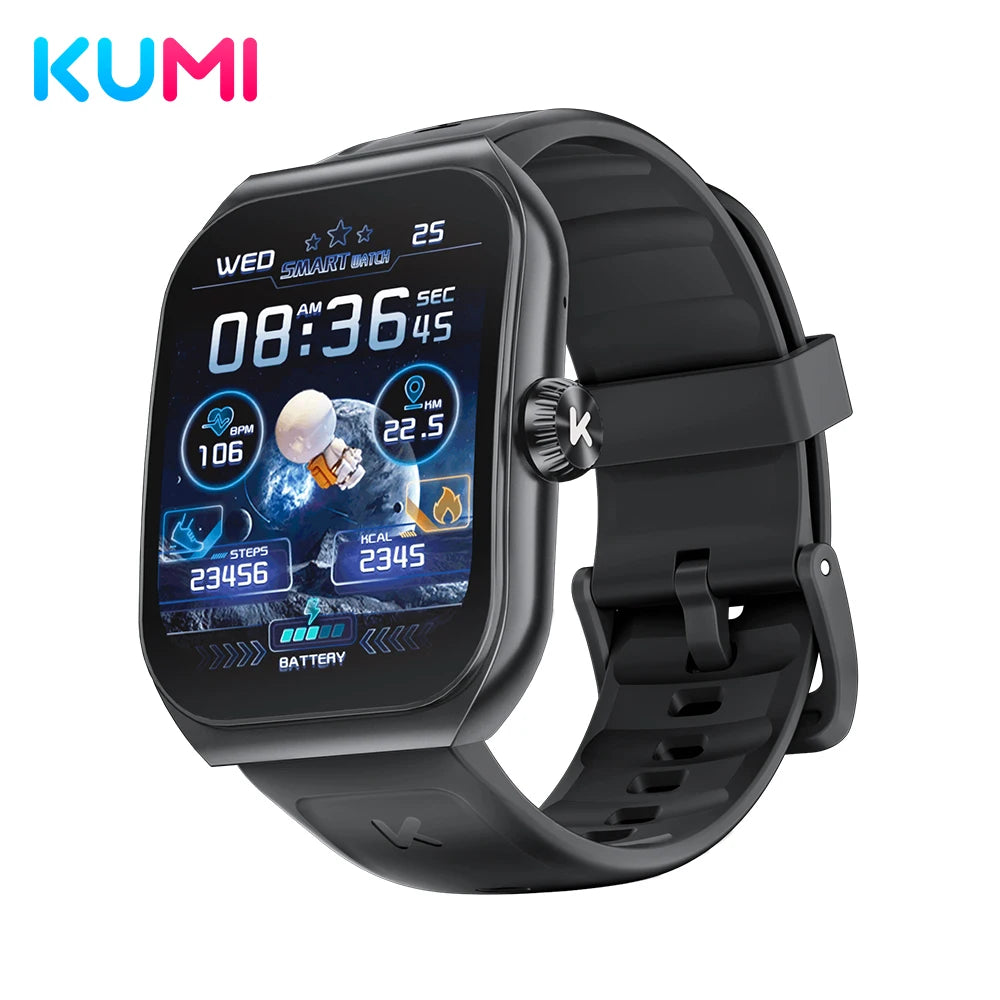 KUMI KU7 Smartwatches 1.96" Amoled Screen 100+Sport Modes NFC IP68 Waterproof Bluetooth Call Health Sleep Monitoring SOS
