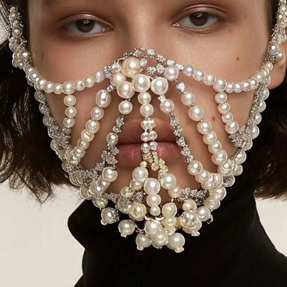 Stonefans Pearl Banquet Mask Wholesale Halloween for Face Women Sexy Fashion 2024 Head Hair Jewelry Rhinestone Accessories Gifts