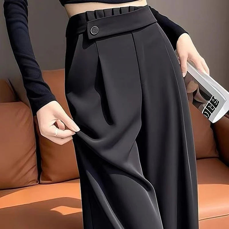 Fashion Elastic Spliced Solid Color Straight Pants Women's Clothing Summer New Loose Office Lady High Waist Casual Pants