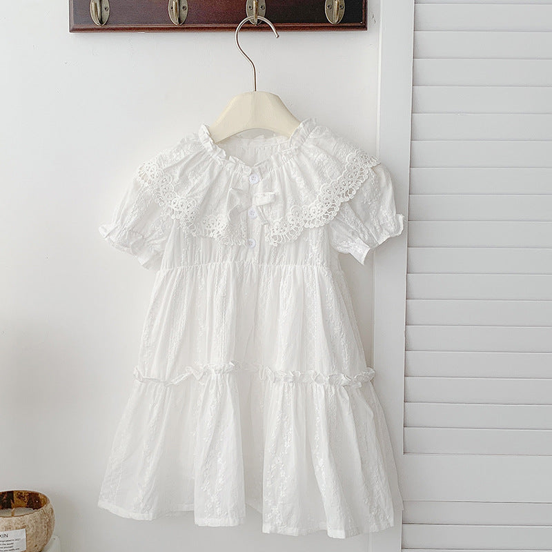 Summer Baby Girls French-style Floral Embroidery Pattern Short-sleeved Plain Onesie or Princess Dress-5