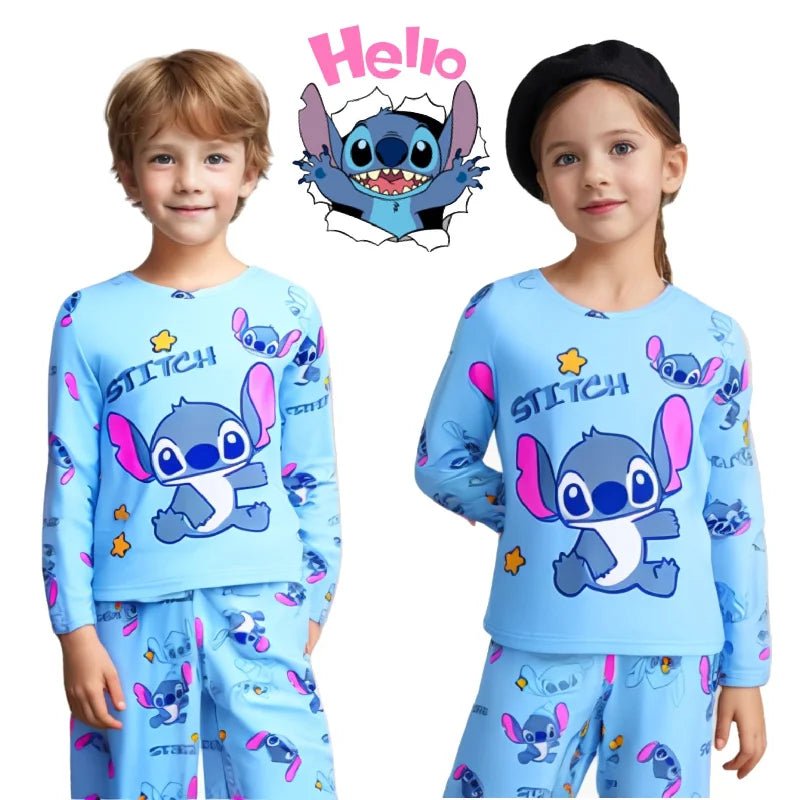 2025 Spring Summer 2pcs/set Stitch Homewear Pajamas for Kids Baby Soft Milk Silk Blue Anime Stitch Long Sleeve Sleepwear Sets - Japan 4 All