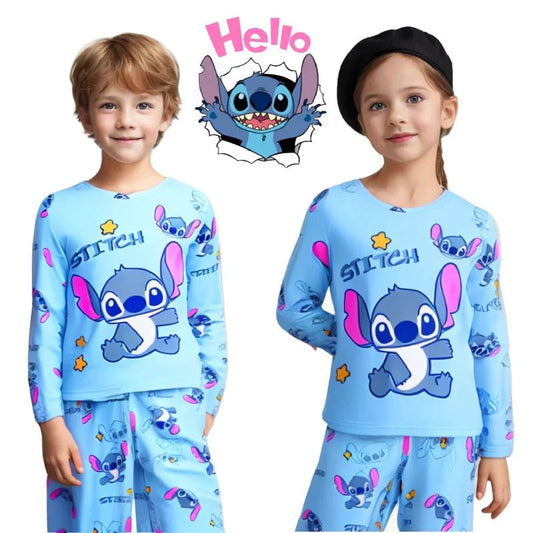 2025 Spring Summer 2pcs/set Stitch Homewear Pajamas for Kids Baby Soft Milk Silk Blue Anime Stitch Long Sleeve Sleepwear Sets - Japan 4 All