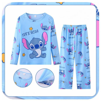 2025 Spring Summer 2pcs/set Stitch Homewear Pajamas for Kids Baby Soft Milk Silk Blue Anime Stitch Long Sleeve Sleepwear Sets - Japan 4 All