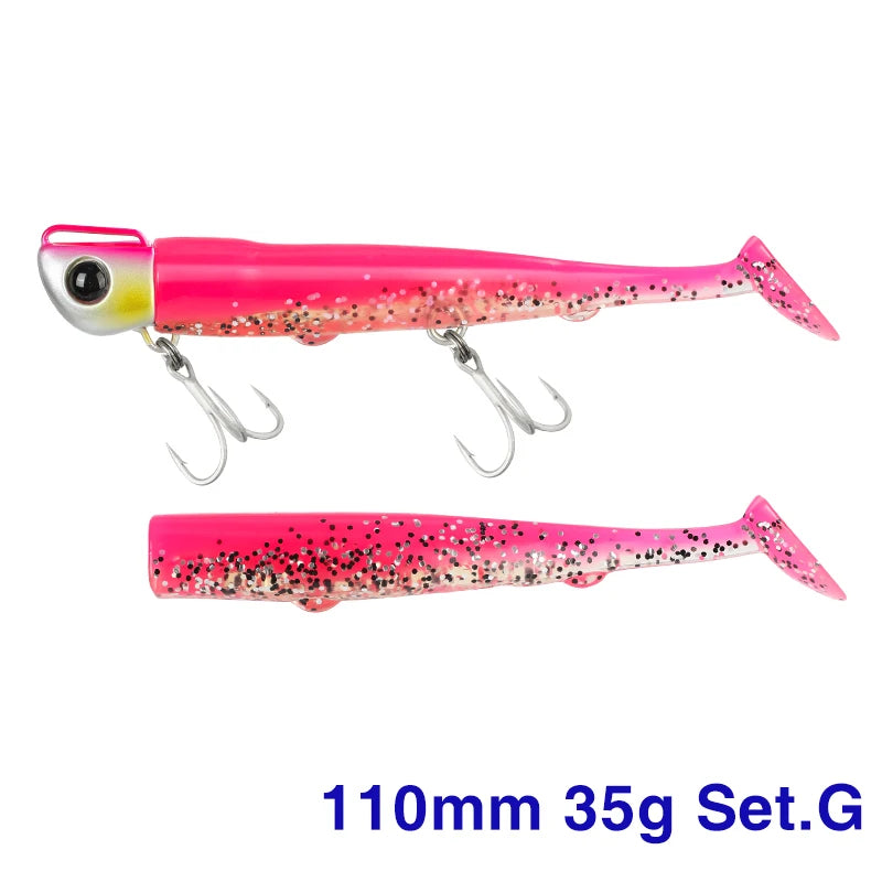 Soft Worm 110mm 35g Ultra Long Casting Fishing Lure For Seabass Flounder Sea Fishing Soft Bait With Jig Hooks
