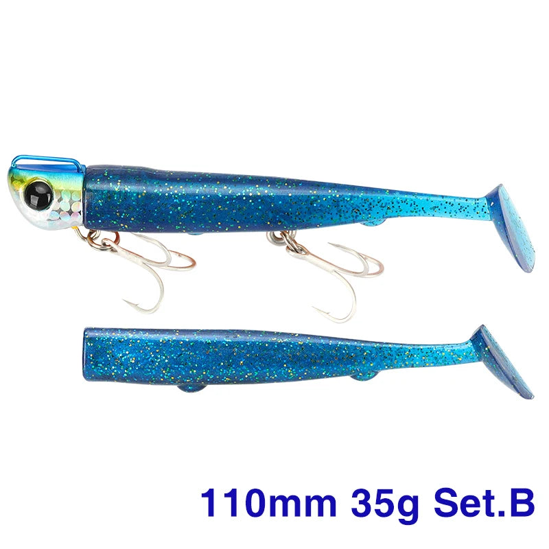 Soft Worm 110mm 35g Ultra Long Casting Fishing Lure For Seabass Flounder Sea Fishing Soft Bait With Jig Hooks