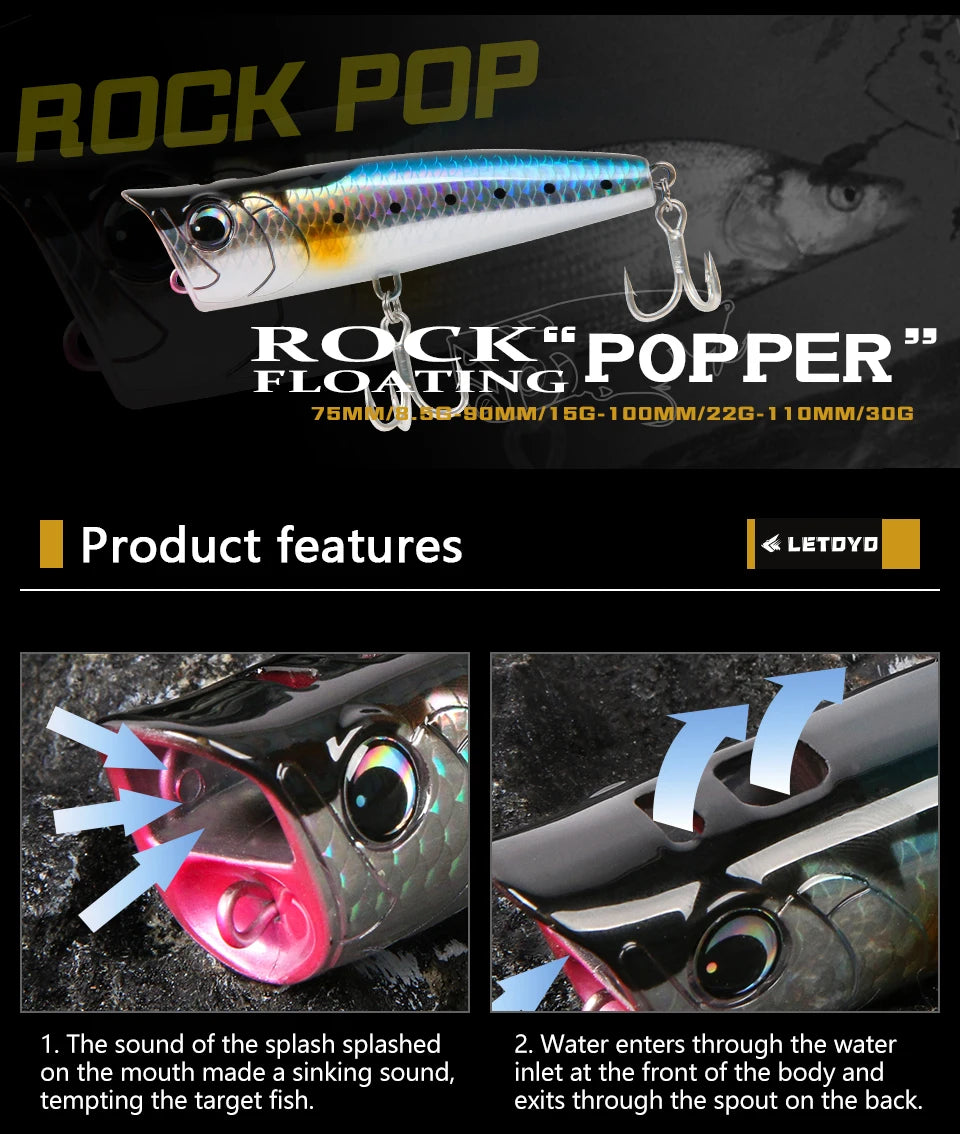 Popper 8.5-30g floating Rock pop Artificial Hard Baits for Bass Perch Pike Fishing Lure