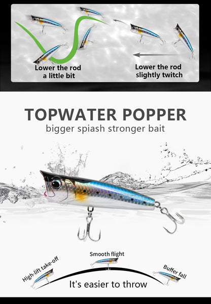 Popper 8.5-30g floating Rock pop Artificial Hard Baits for Bass Perch Pike Fishing Lure