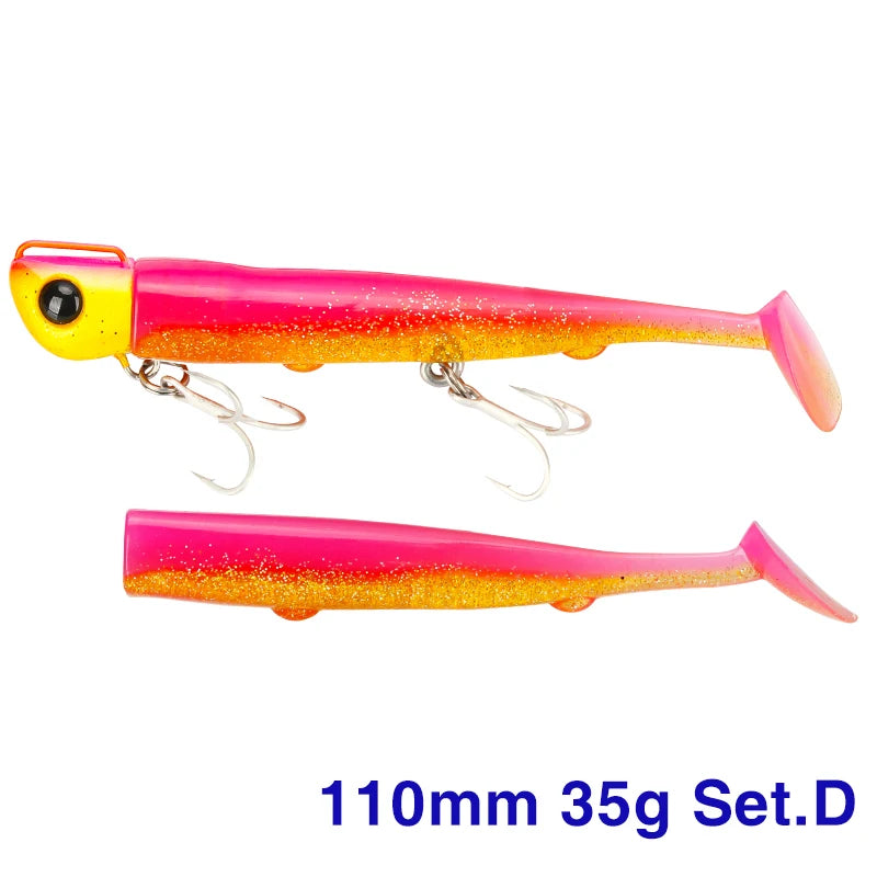 Soft Worm 110mm 35g Ultra Long Casting Fishing Lure For Seabass Flounder Sea Fishing Soft Bait With Jig Hooks