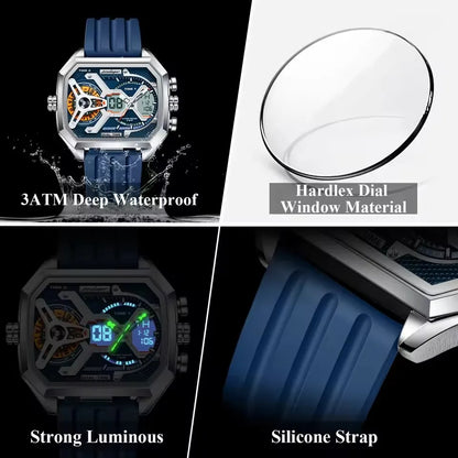 POEDAGAR E106 Calendar Quartz Watches Men's Montres Hommes Luxury LED Display Men Wristwatches Fashion Luminous Waterproof Watch