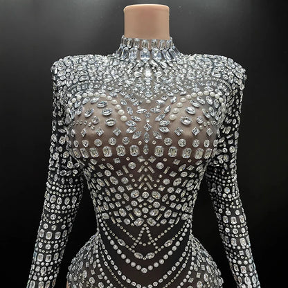 Luxury Party Women's Bodysuits Summer Formal Elegant Rhinestone Performance Wear