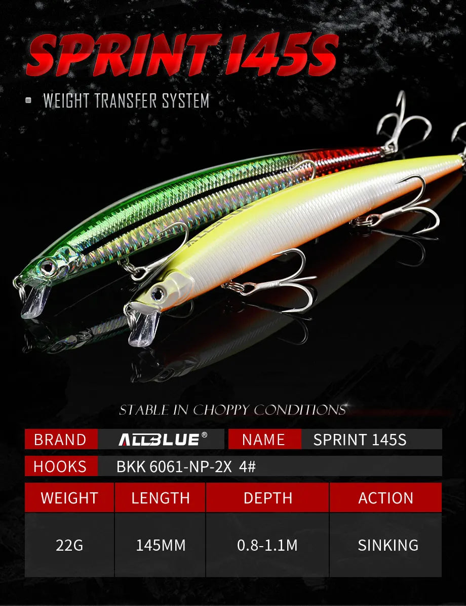 Sinking Minnow Longcast Jerkbait Fishing Lure 145mm 22G Off Shore Saltwater Sea Bass Artificial Bait Tackle