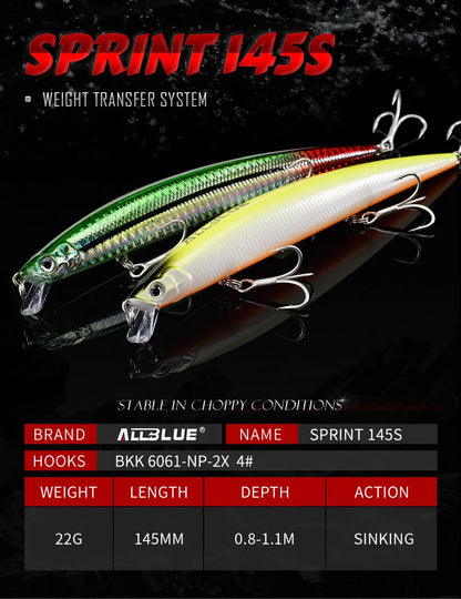 Sinking Minnow Longcast Jerkbait Fishing Lure 145mm 22G Off Shore Saltwater Sea Bass Artificial Bait Tackle