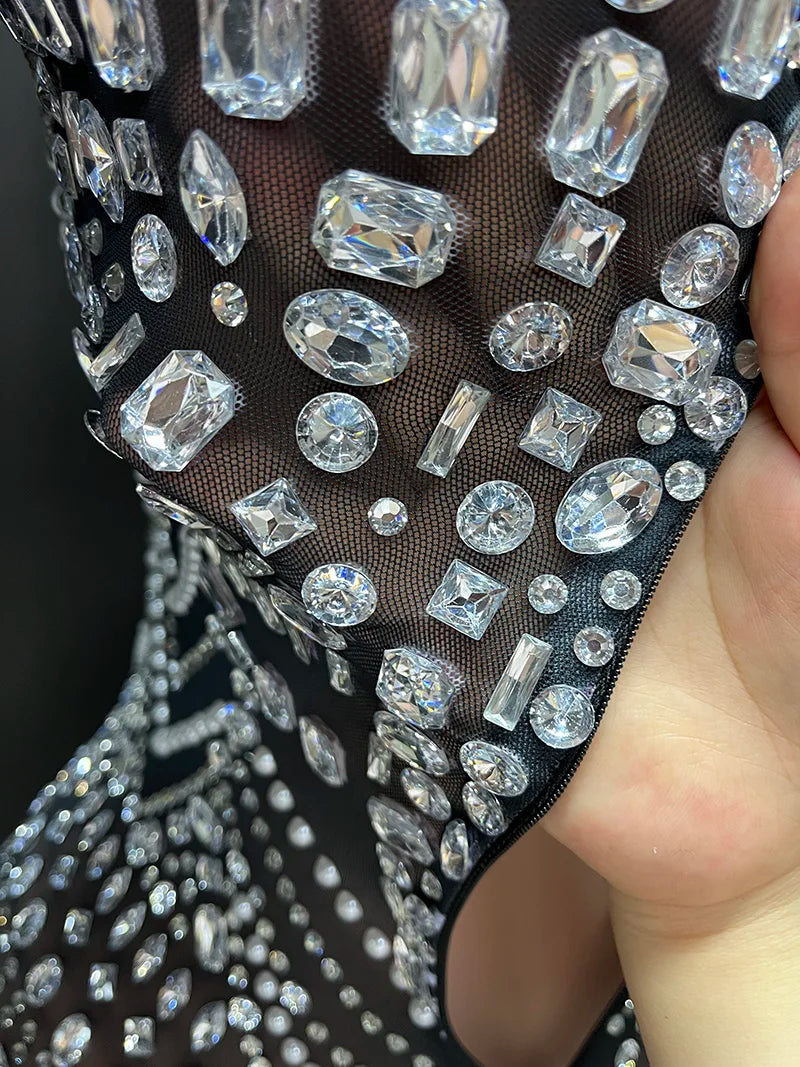 Luxury Party Women's Bodysuits Summer Formal Elegant Rhinestone Performance Wear