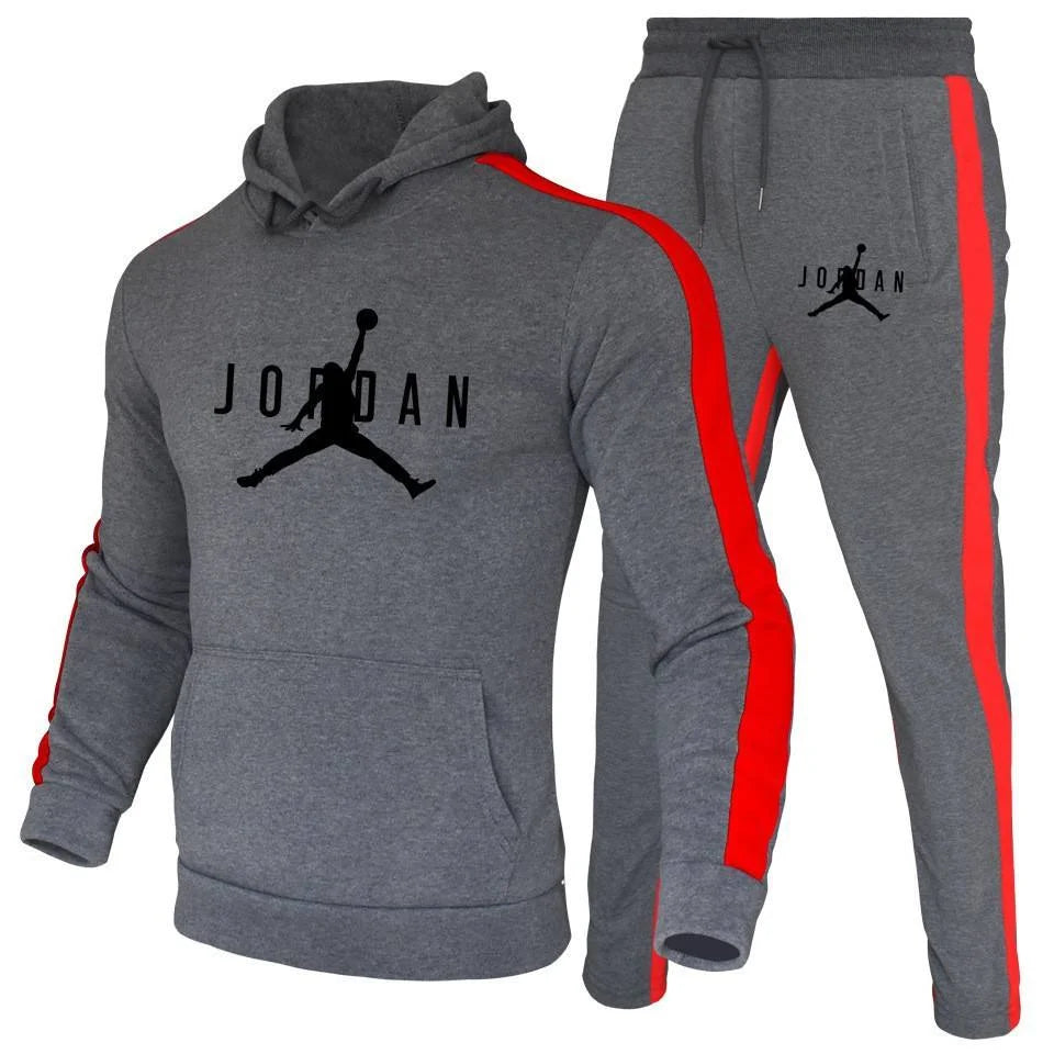 2025 Winter Trendy Sports Fashion Casual Men's Printed Hoodie Color Blocked Hoodie Two Piece Set