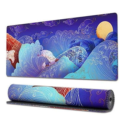 Large Gaming Mouse Pad With Stitched Edges Japanese Great Wave Anime Desk Mat  for Keyboard and Mouse Waterproof Customization