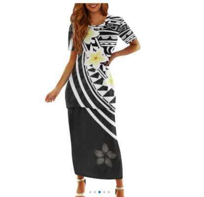 Samoa Tapa Puletasi PTaha Puletaha Samoan Dress & Maxi Skirt Set for Women Sweet Style 2Pcs Tops