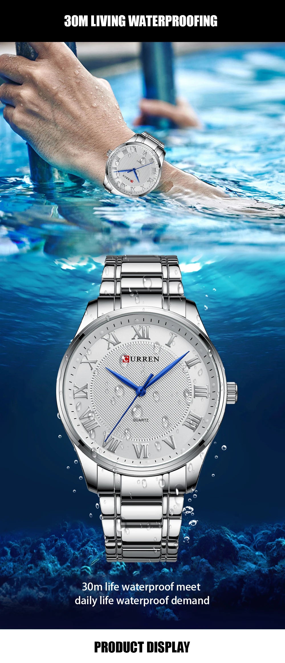 CURREN Classic Casual Watch for Men with Stainless Steel Band Simple Quartz Wristwatches for Business Man with box