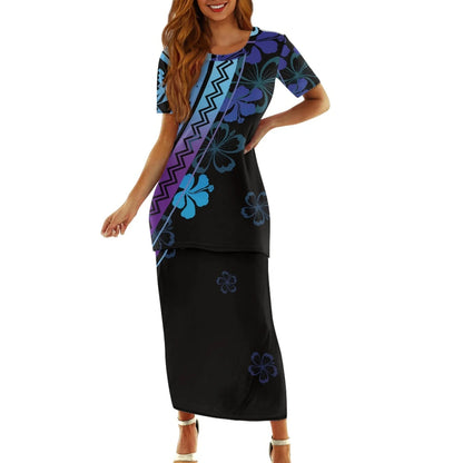 Samoa Tapa Puletasi PTaha Puletaha Samoan Dress & Maxi Skirt Set for Women Sweet Style 2Pcs Tops