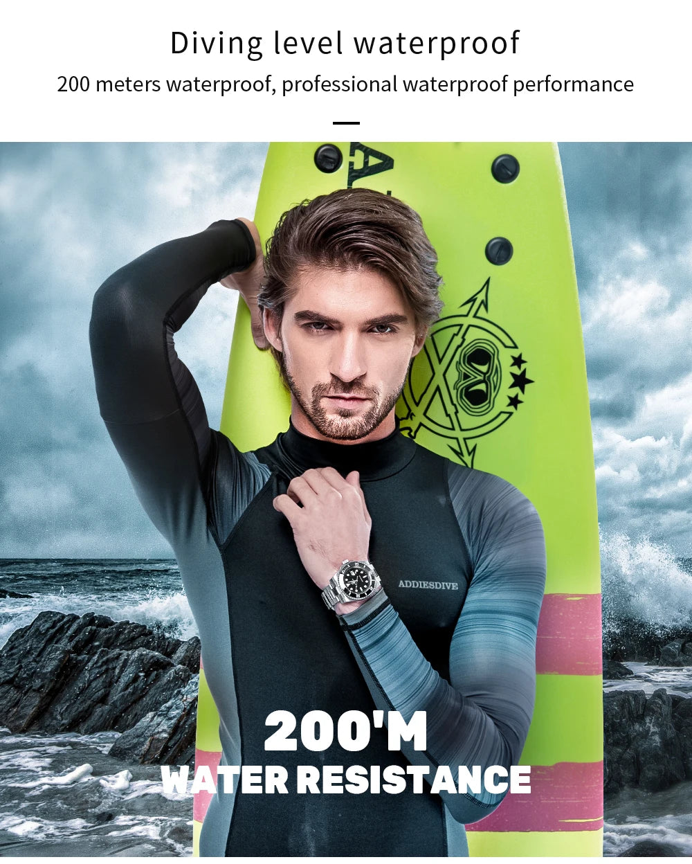 ADDIESDIVE 41mm Watch For Men 20Bar C3 Super Luminous reloj hombre Quartz watch relogio masculino Men Steel Waterproof Watches