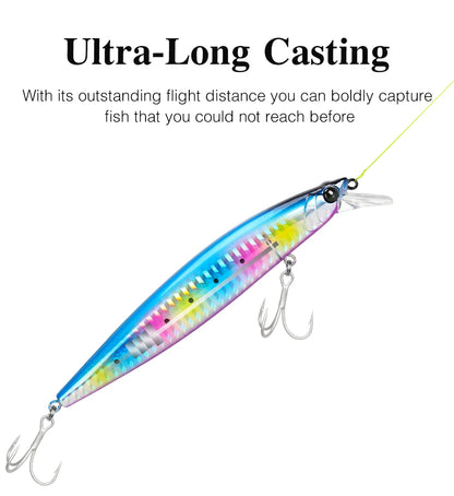 Floating Minnow 120mm 19g Long Casting Sea Fishing Lure STINGER  Center Of Gravity Hard Baits