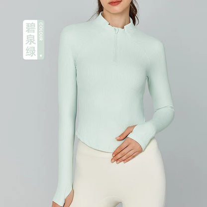 Fitness Long Sleeve Top Stand Collar Yoga Half Zipper Stretch Super Soft Nylon Compression Good Shir