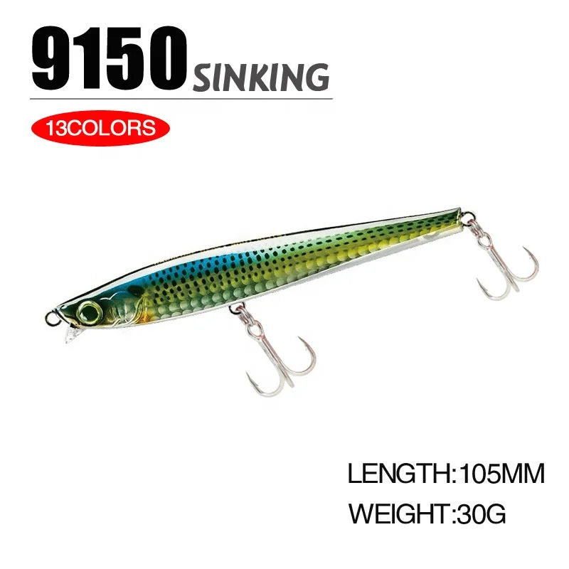 Long Cast Seabass 105mm 30g Minnow Bait Vivid Swim Hard Bait Sinking Minnow Lure
