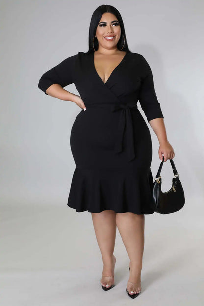 American Deep V Ruffle Formal Elegant  Short Sleeve Dresses for Women