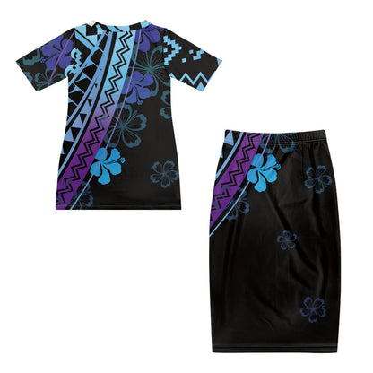 Samoa Tapa Puletasi PTaha Puletaha Samoan Dress & Maxi Skirt Set for Women Sweet Style 2Pcs Tops