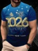 2026 New Year Men's 3d Digital Printed Casual Short Sleeve Jersey Knitted T-shirt 100% Polyester Anti-pilling Regular  Fit Front