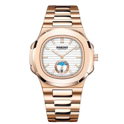 BINBOND B1786 1786 Luxury Casual Quartz Watch Fashion Square Dial Stainless Steel Calendar Luminous Waterproof Male Clock