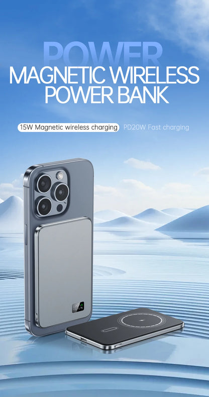 50000mAh Magnetic Wireless Thin Ultra Power Bank For MagSafe Fast Charging Portable Battery Display Power Bank