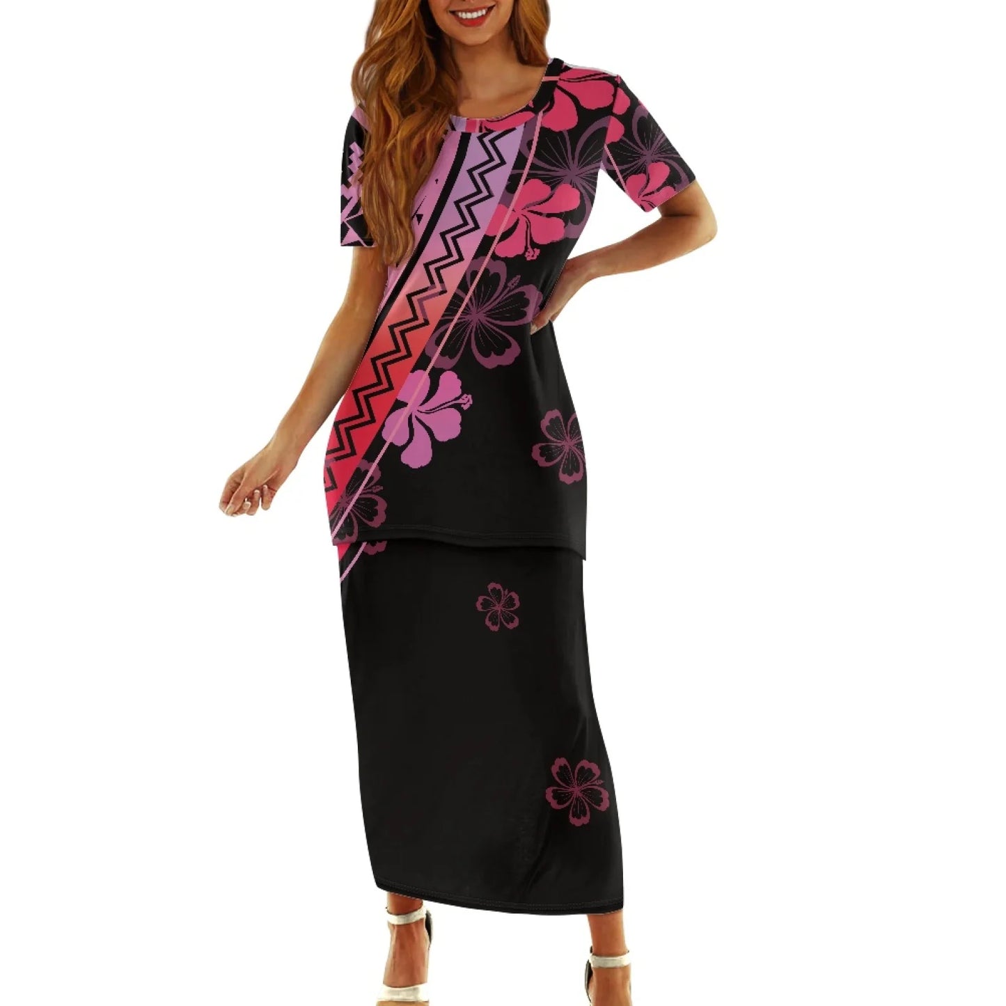 Samoa Tapa Puletasi PTaha Puletaha Samoan Dress & Maxi Skirt Set for Women Sweet Style 2Pcs Tops