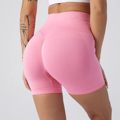 Women's High-Waisted Athletic Leggings Yoga Biker Shorts Scrunch Butt Elastic Waist Closure Solid Pattern Workout Gym Shorts