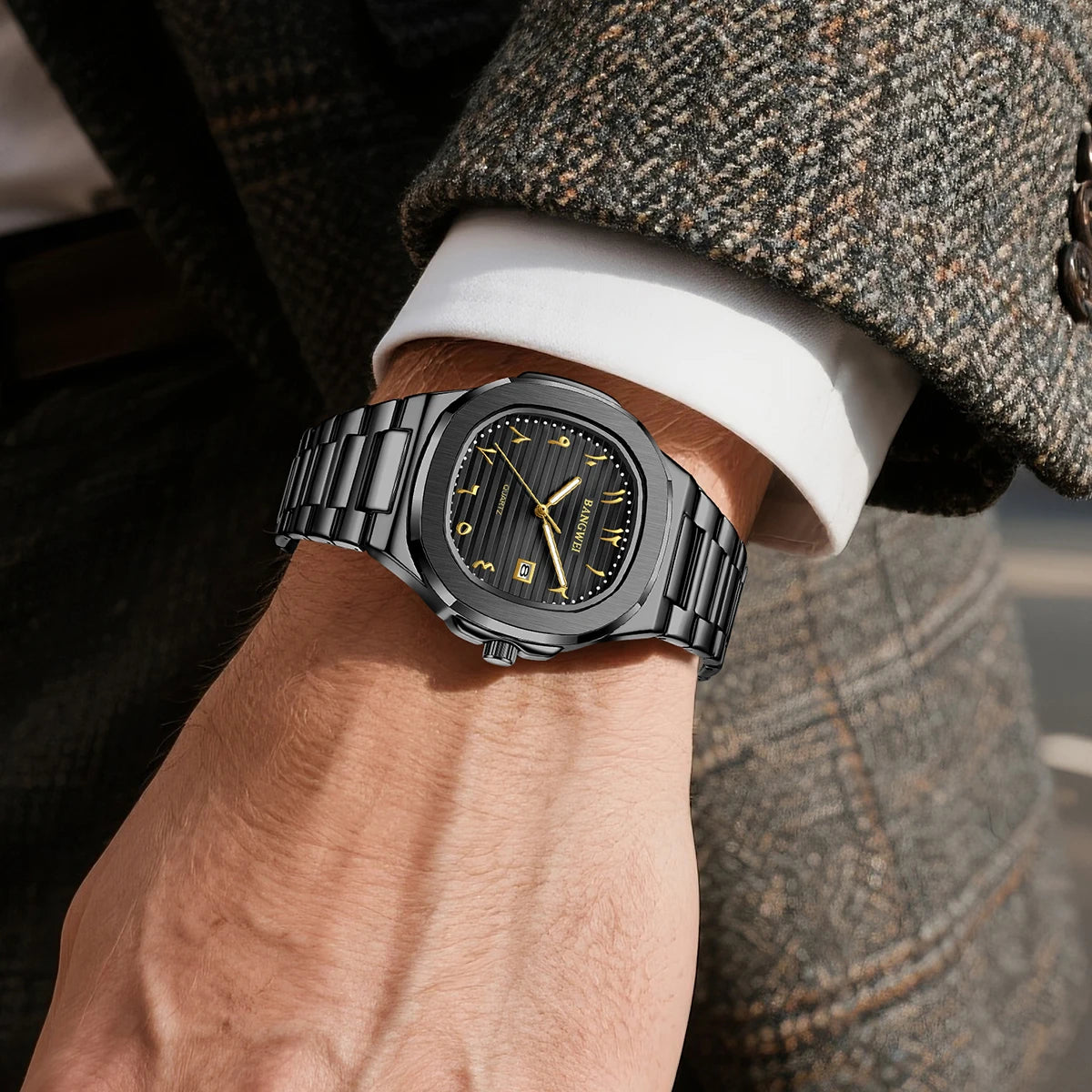 LIGE BW8821 Wholesale Black Arabic Dial Waterproof Men Wristwatch Stainless Steel Calendar Quartz Luminous Watch for Man Relojes