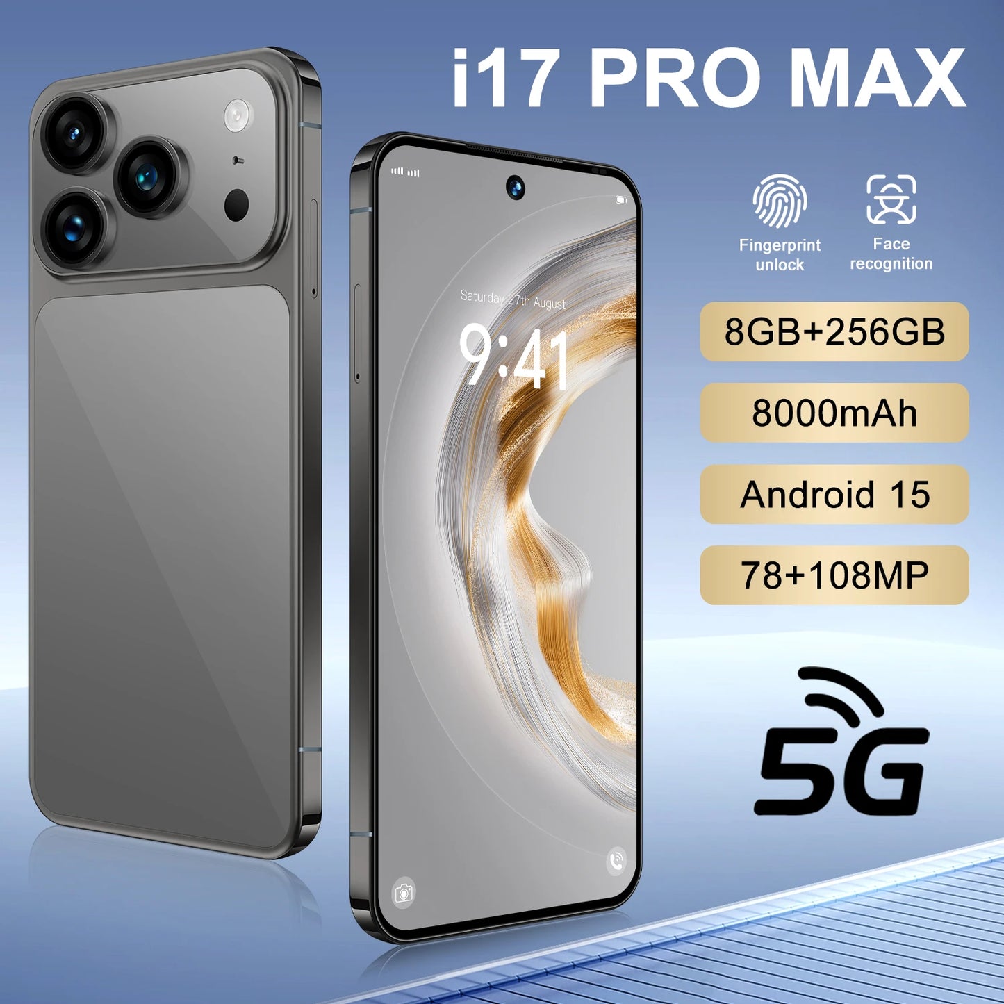 17 Pro Max Ultra 7.3 Inch Unlocked Mobile Phones Dual Sim 8GB+256GB Global Version Smart Phone Android Smartphones