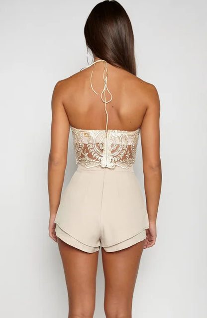 Elegant White Lace Bralette Crop Top Summer Beach Backless Short Halter Tops Sexy Gold Party