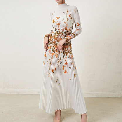 Pleated Top and Pleated Skirt Printed Elastic Stretch Free Size Two Piece Skirt Set