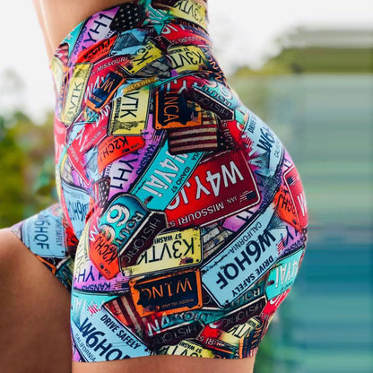 Short Women Color Printed Sport Workout Yoga Leggings academia